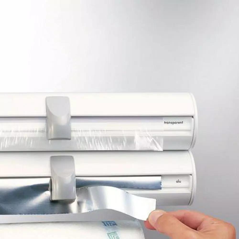 HOUSEHOLD ESSENTIALS Leifheit Wall Mount White Paper Towel Holder and Dual Foil/Plastic Wrap Dispenser