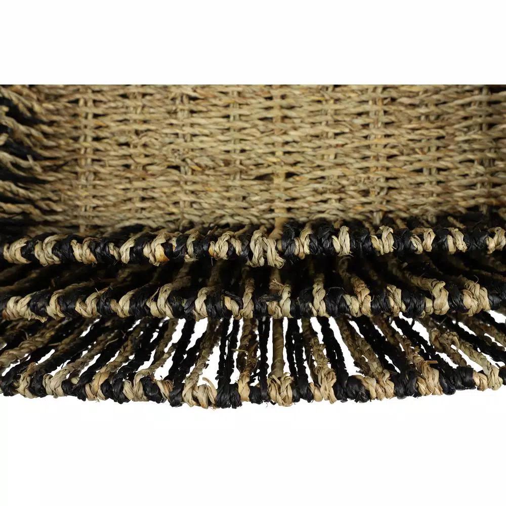 LITTON LANE Handmade Black and Natural Striped Palm Leaf and Seagrass Basket Tray Set of 3