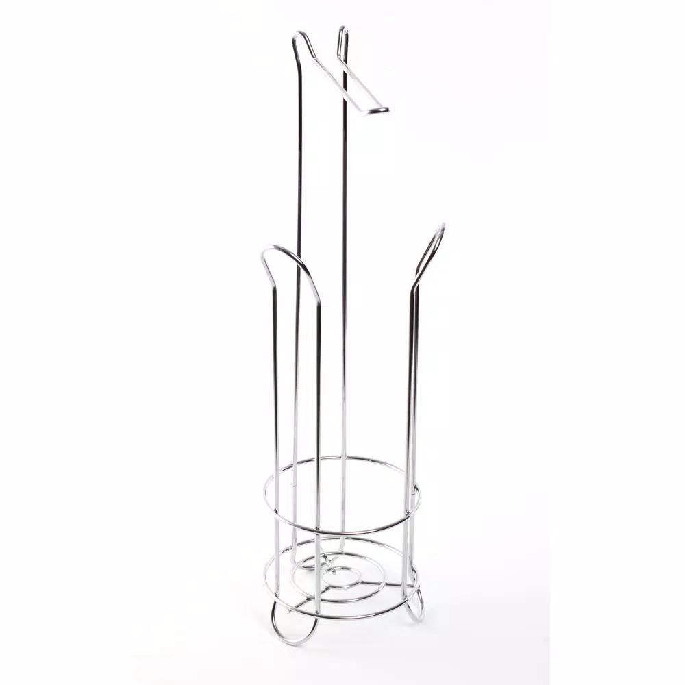 Basicwise Chrome Wire Metal Freestanding Toilet Paper Holder and Magazine Storage Rack