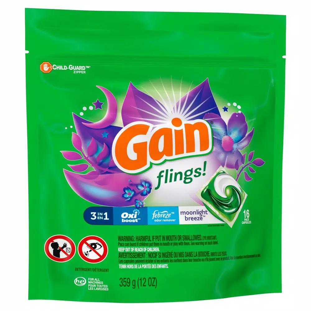 Gain Flings Moonlight Breeze Scent Laundry Detergent Pods, 16-Count (6-Pack)
