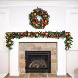 Village Lighting Company 9 ft. Pre-Lit LED Christmas Classic Garland with Red and Gold Ornaments thumbnail 5