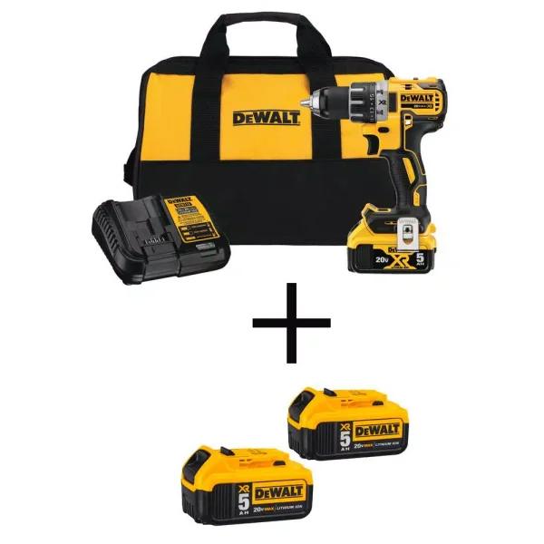 DEWALT 20V MAX XR Brushless 1/2 in. Drill/Driver Kit with (3) 5.0 Ah Batteries & Charger