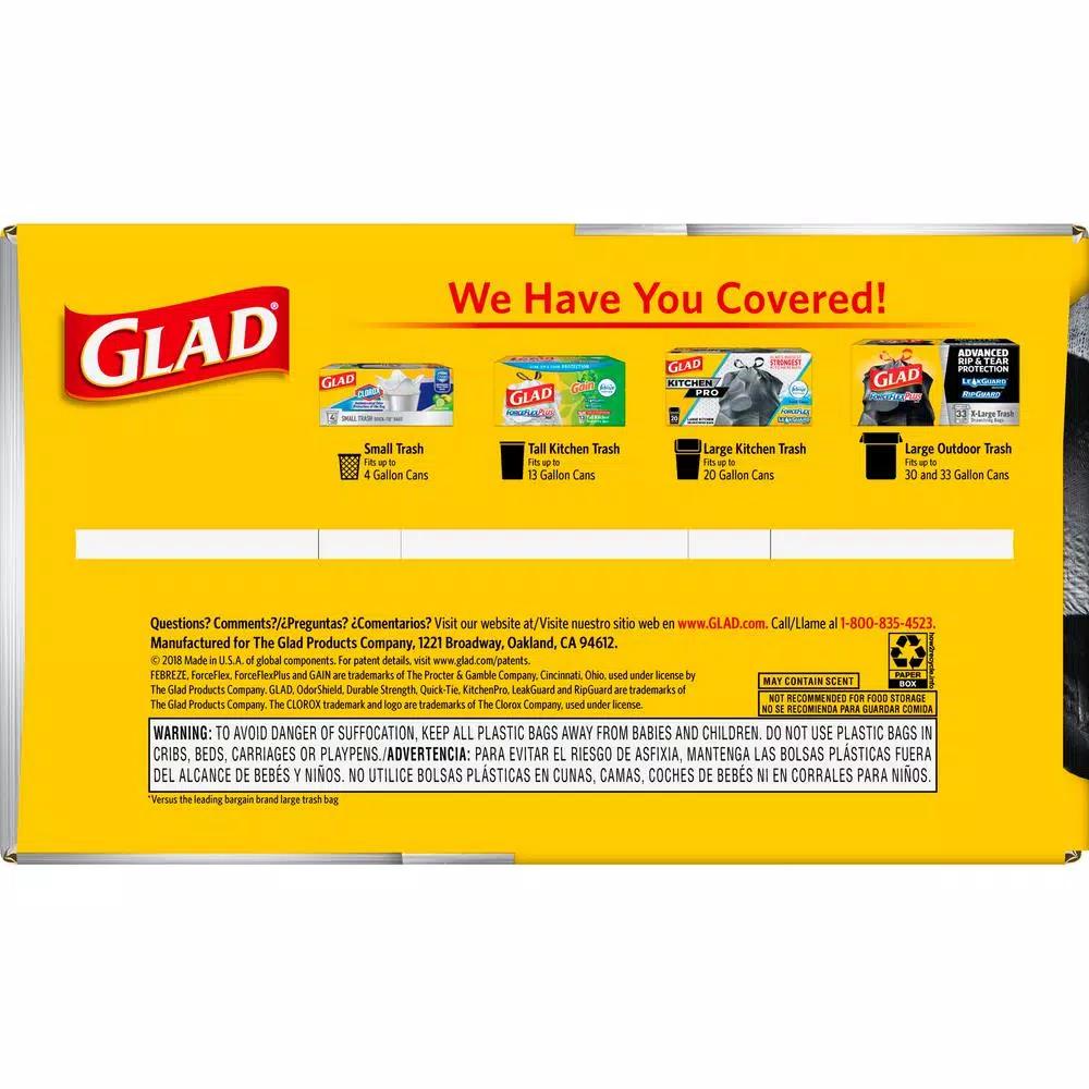 Glad ForceFlexPlus 30 Gallon Large Black Drawstring Trash Bags, 70-Count (3-Pack)