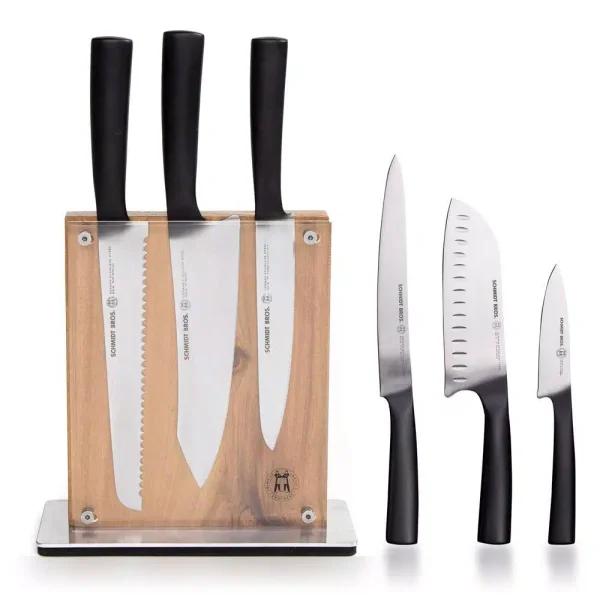 SCHMIDT BROS. Schmidt Brothers Carbon6 7-Piece Stainless Steel Cutlery Set with Acacia Midtown Knife Block