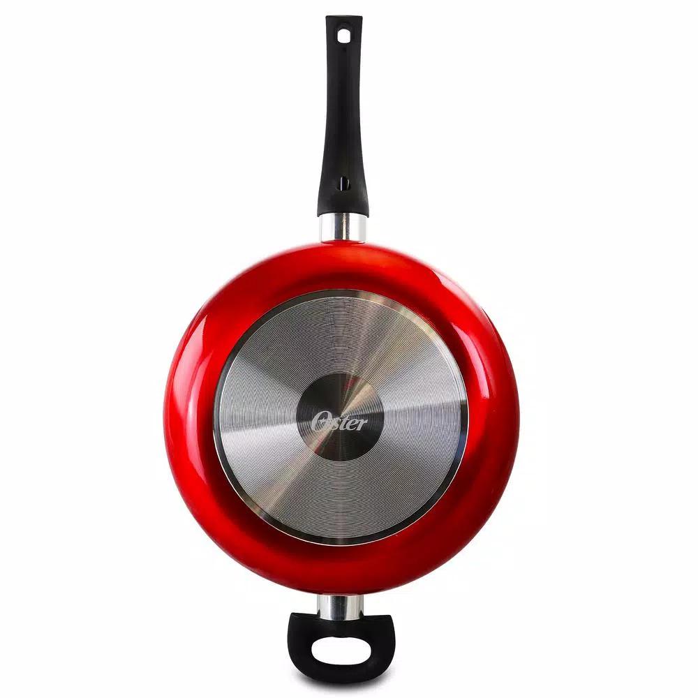 Oster Gibson Oster Merrion 3.5 Qt. Aluminum Nonstick Saute Pan with Glass Lid, Red