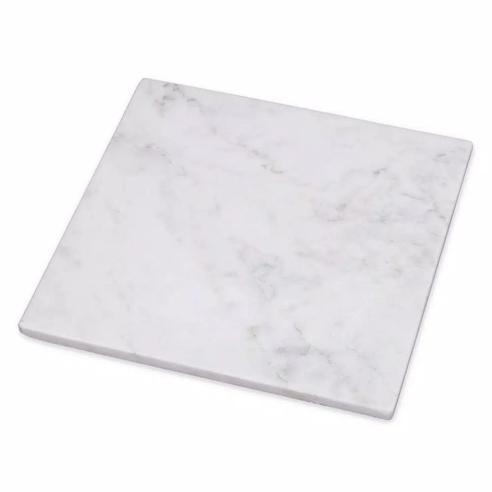 Creative Home 8 in. Natural White Marble Square Serving Board and Trivet