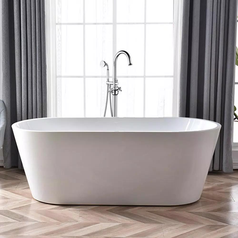 Vanity Art 48 in. Freestanding Single-Handle Claw Foot Tub Faucet with Hand Shower, Polished Chrome