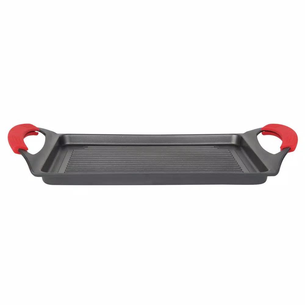 MasterPan 17 in. Cast Aluminum Nonstick Grill Pan, Black