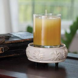 Candle Warmers Etc 5.2 in Sandstone 2-in-1 Classic Fragrance Warmer with Fleur de Lis Pattern thumbnail 2