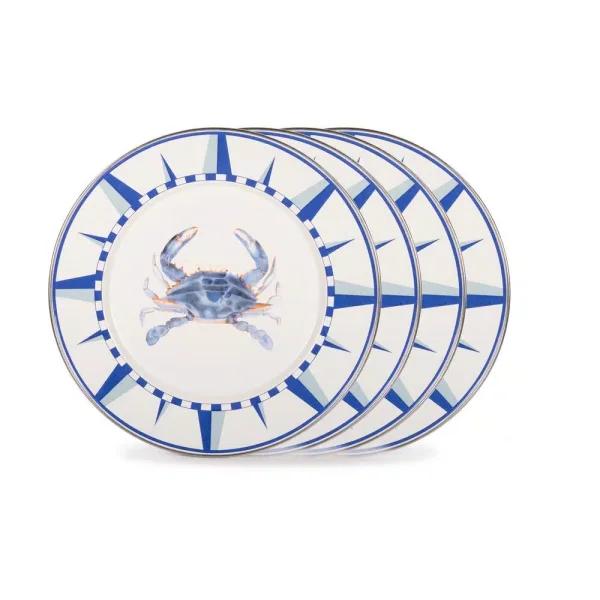 Golden Rabbit Blue Crab Enamelware 10.5 in. Round Dinner Plate Set of 4