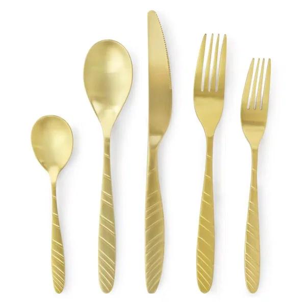 Megachef La Vague 20-Piece Matte Gold Flatware Set, 18/10 Stainless Steel Service for 4