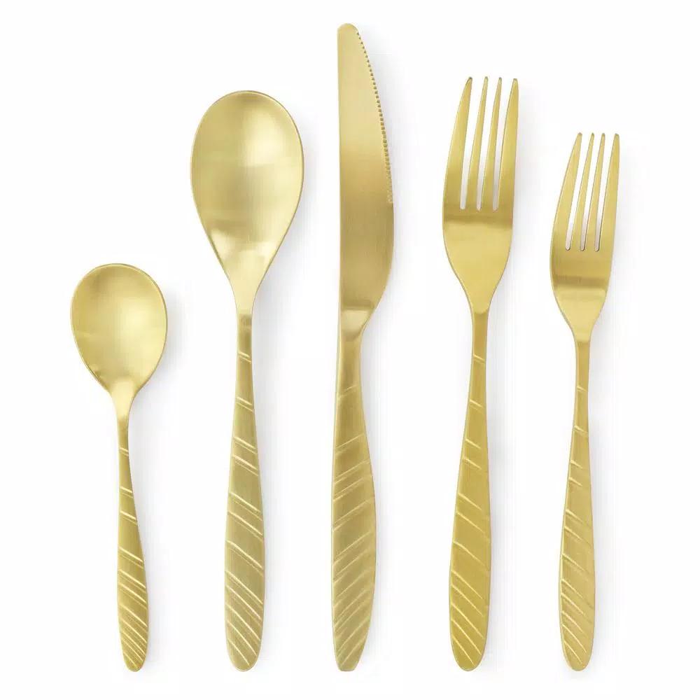Megachef La Vague 20-Piece Matte Gold Flatware Set, 18/10 Stainless Steel Service for 4