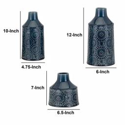 Benjara Athena Glazed Cerulean Blue Ceramic Floral Vases, Set of 3 thumbnail 5