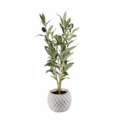 Flora Bunda 14 in. Faux Olive Branch in White Pineapple Pattern Cement Pot thumbnail 1
