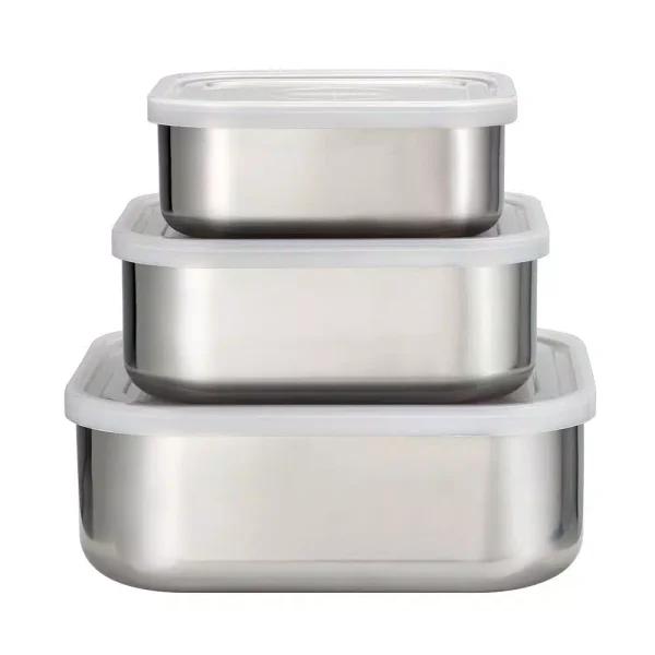 Tramontina 3-Piece Stainless Steel Square Food Storage Container Set with Frosted Lids