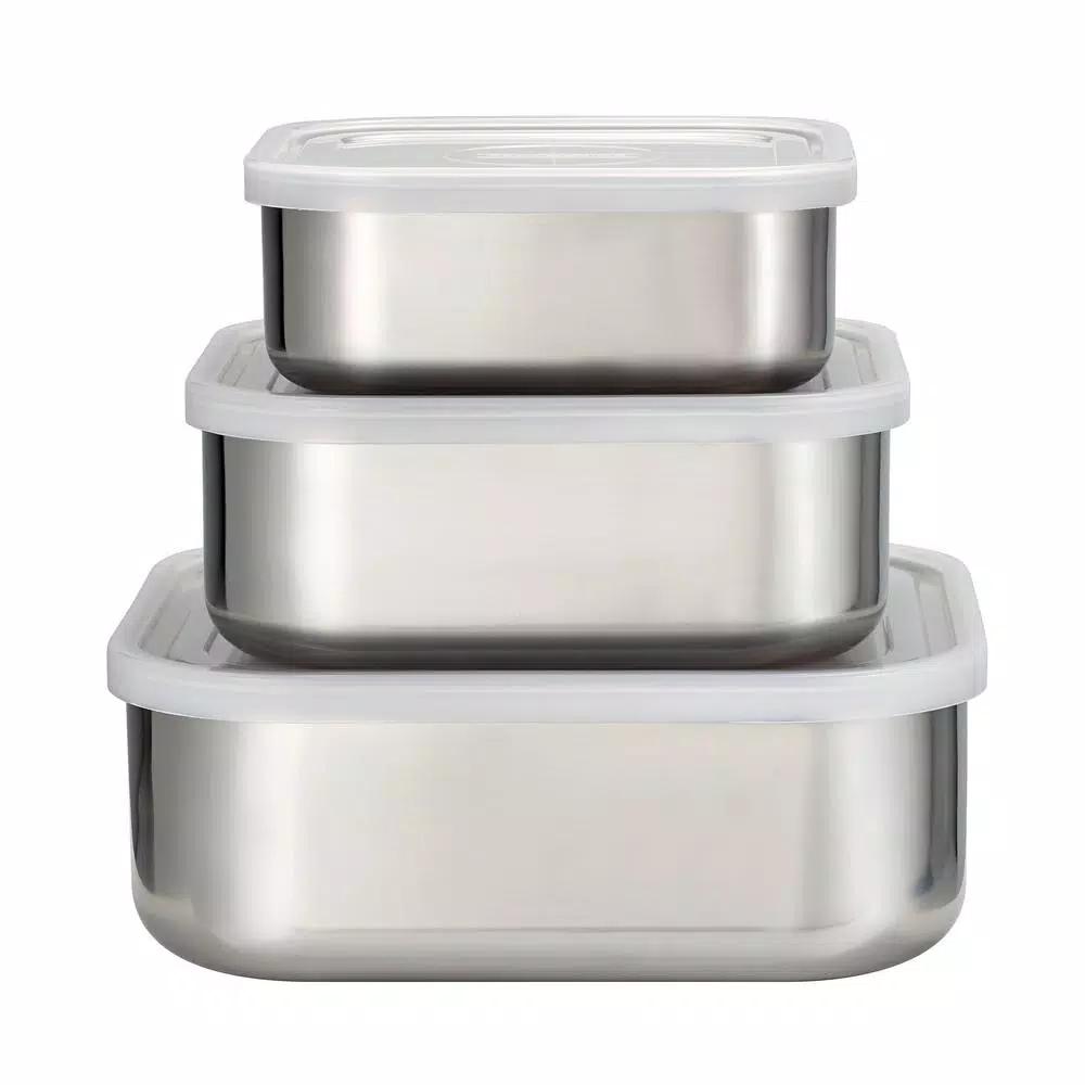 Tramontina 3-Piece Stainless Steel Square Food Storage Container Set with Frosted Lids