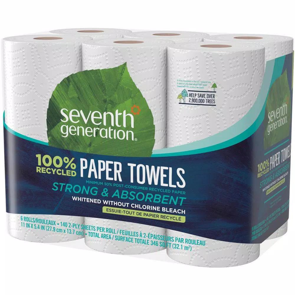 SEVENTH GENERATION Recycled Paper Towels 2-Ply, 11 in. x 5.40 in., 140 Sheets per Roll (6-Pack)