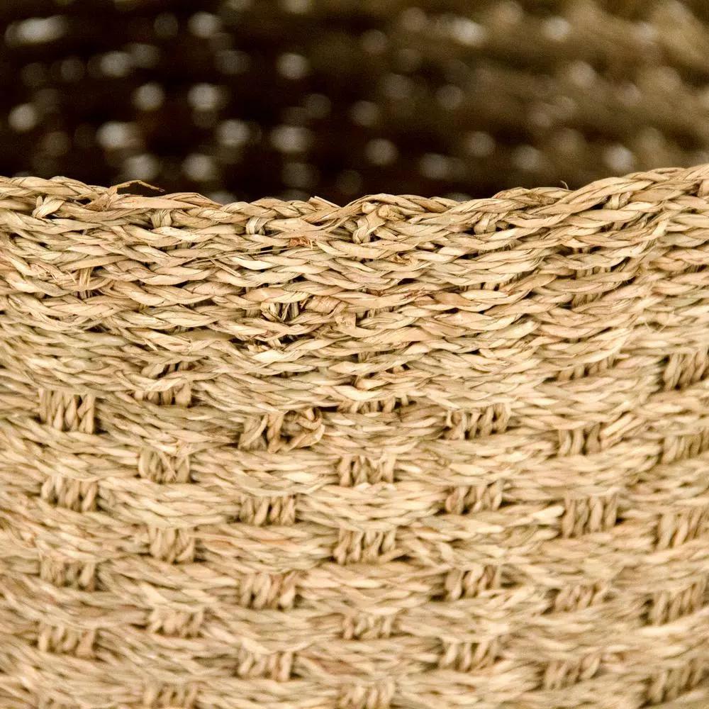 Zentique Hand Woven Cylindrical Seagrass and Palm Leaf Small Decorative Basket with Handles