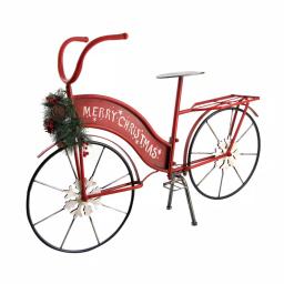 Unbranded 25 in. Red Iron Lighted Merry Christmas Bicycle Decor with LED Wreath thumbnail 1