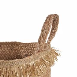 LR Home Claine Braided Jute Decorative Storage Basket with Fringe Rim and Handles thumbnail 3
