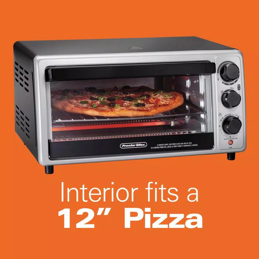 Proctor Silex 1500-Watt 6-Slice Silver Toaster Oven with Toast, Bake, and Broil Settings