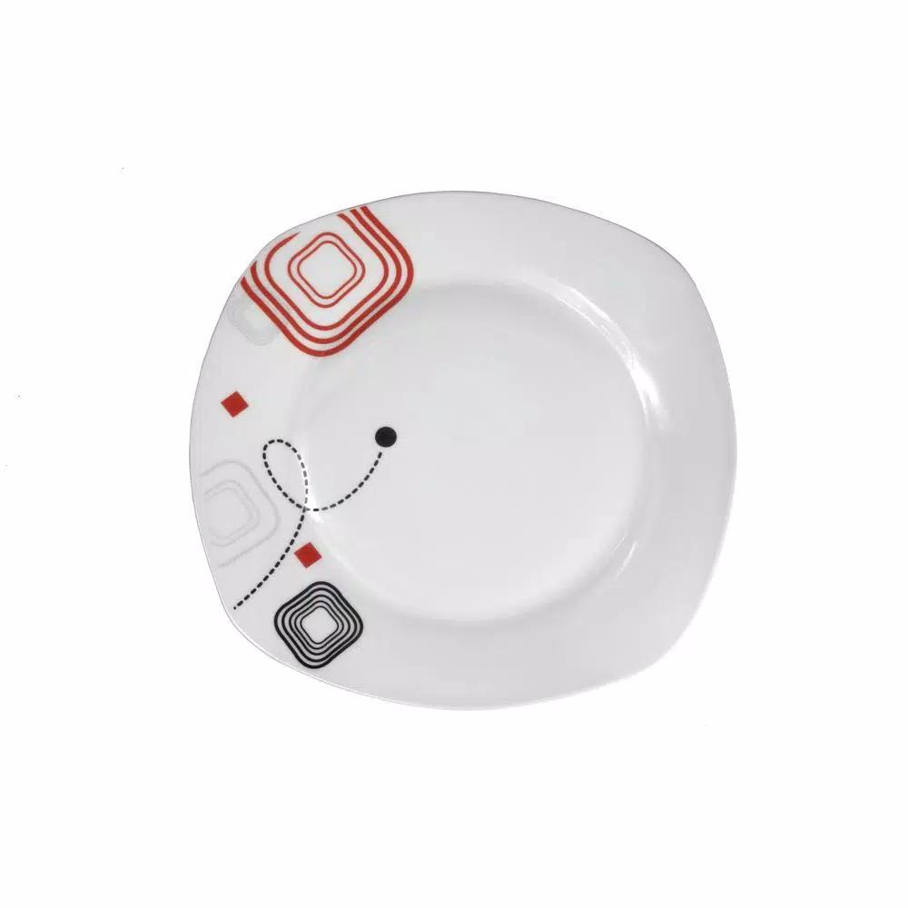 Lorren Home Trends 20-Piece Square Porcelain Dinnerware Set, Service for 4, Shiny Finish with Geometric Design