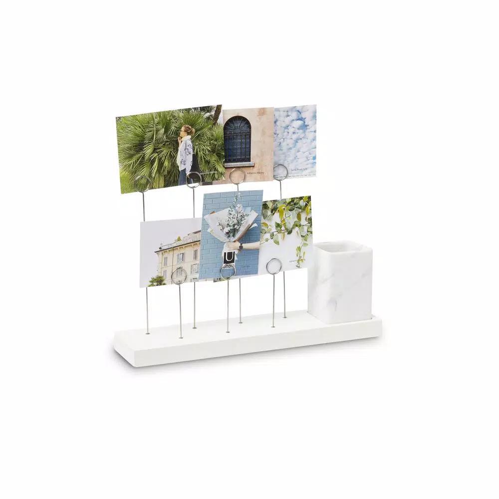 Umbra Gala White Photo Display with Walnut Wood Base and 7 Keyring Clips
