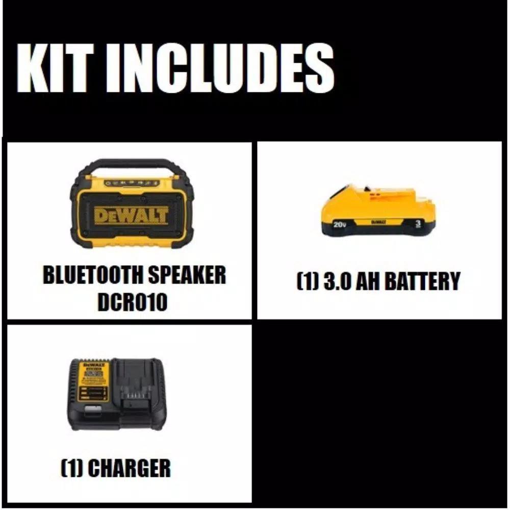 DEWALT 20V MAX Bluetooth Jobsite Speaker Kit with 3.0 Ah Battery and Charger