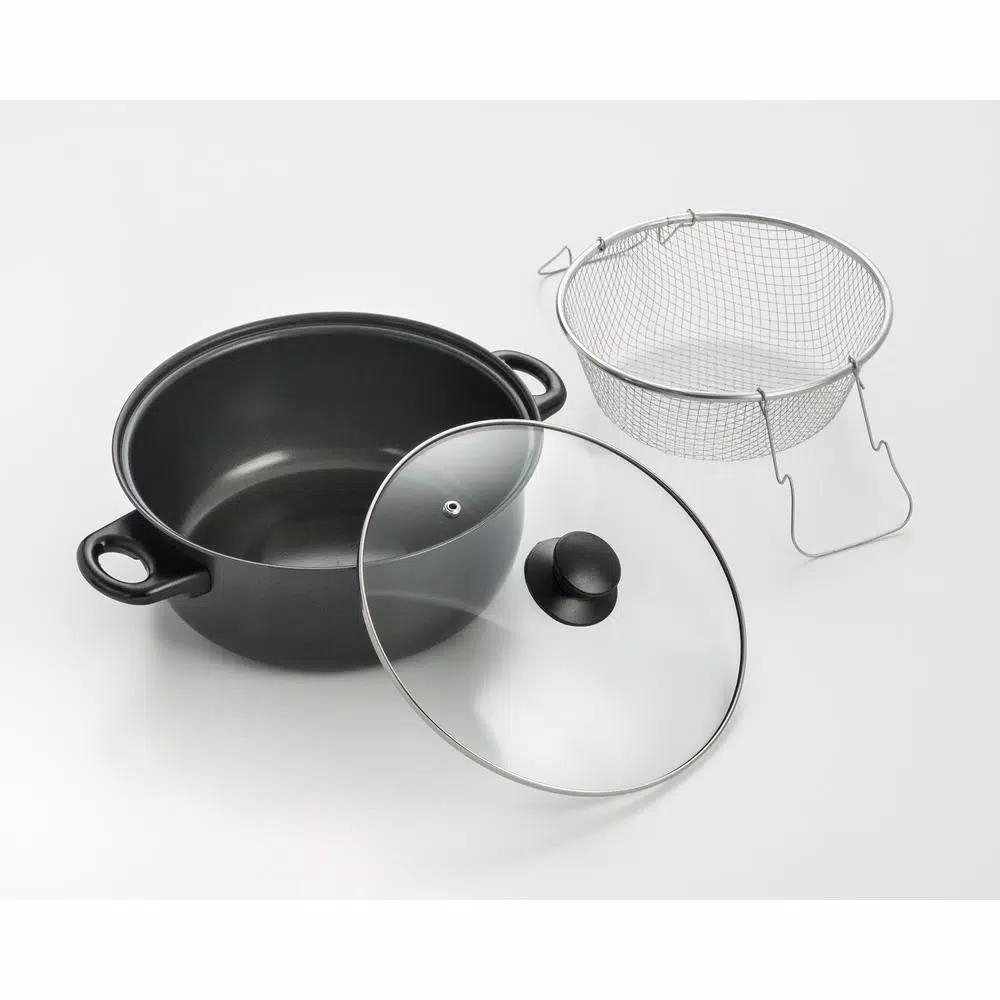 Cook Pro 4.5 Qt. Carbon Steel Deep Fryer Set with Frying Basket and Vented Glass Lid