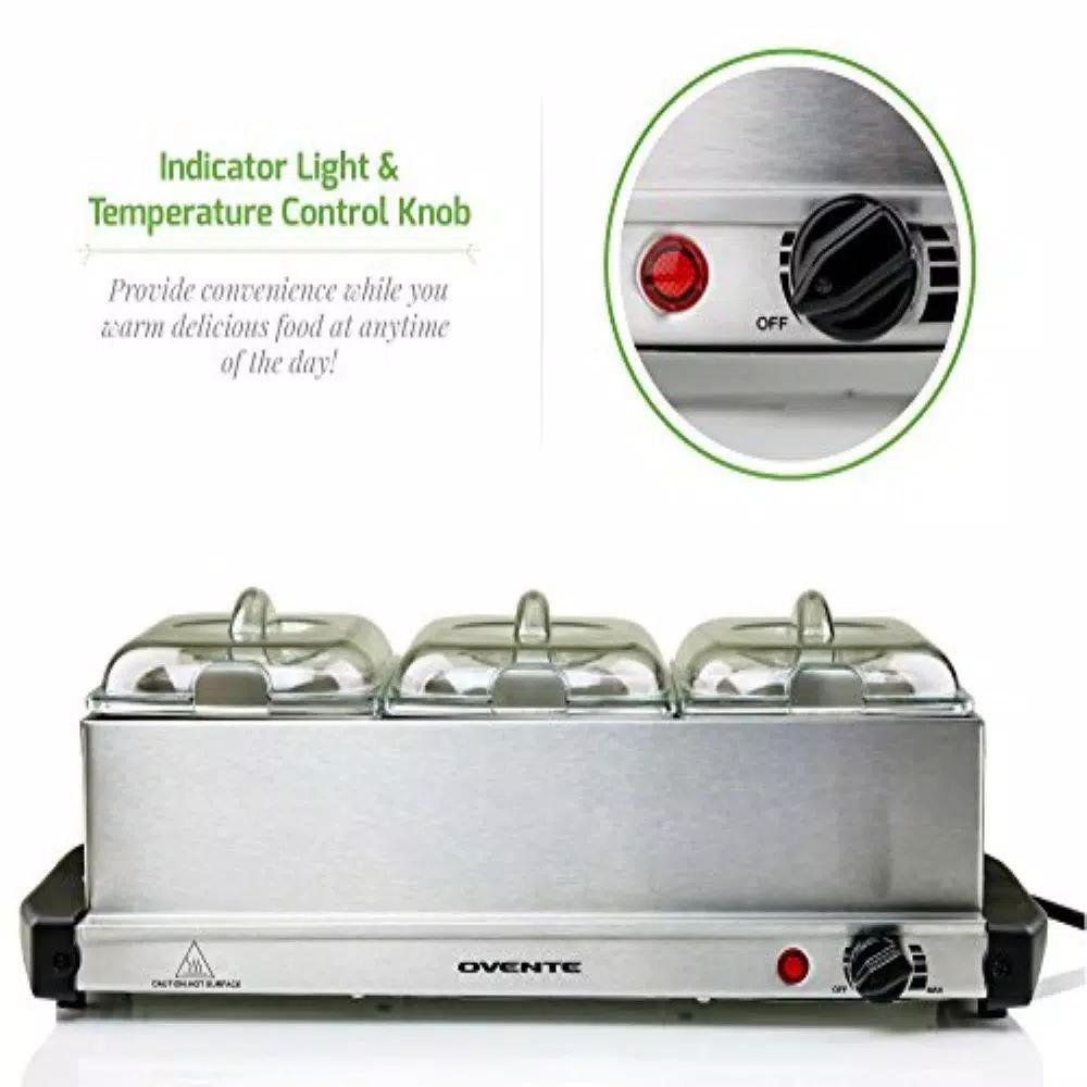 Ovente FW153W 3-Tray Buffet Server with Stand-Alone Warming Tray, Stainless Steel