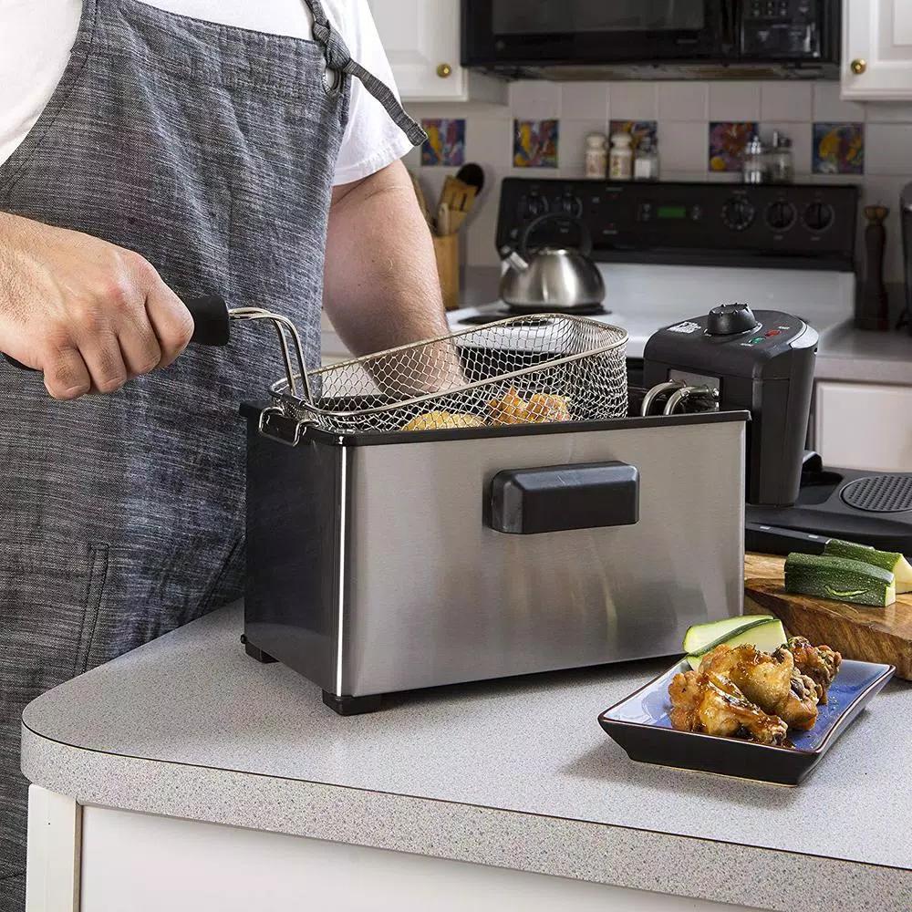 Elite Cuisine Elite 3.5 Qt. Immersion Deep Fryer, 1500W Electric Countertop Fryer with Adjustable Thermostat
