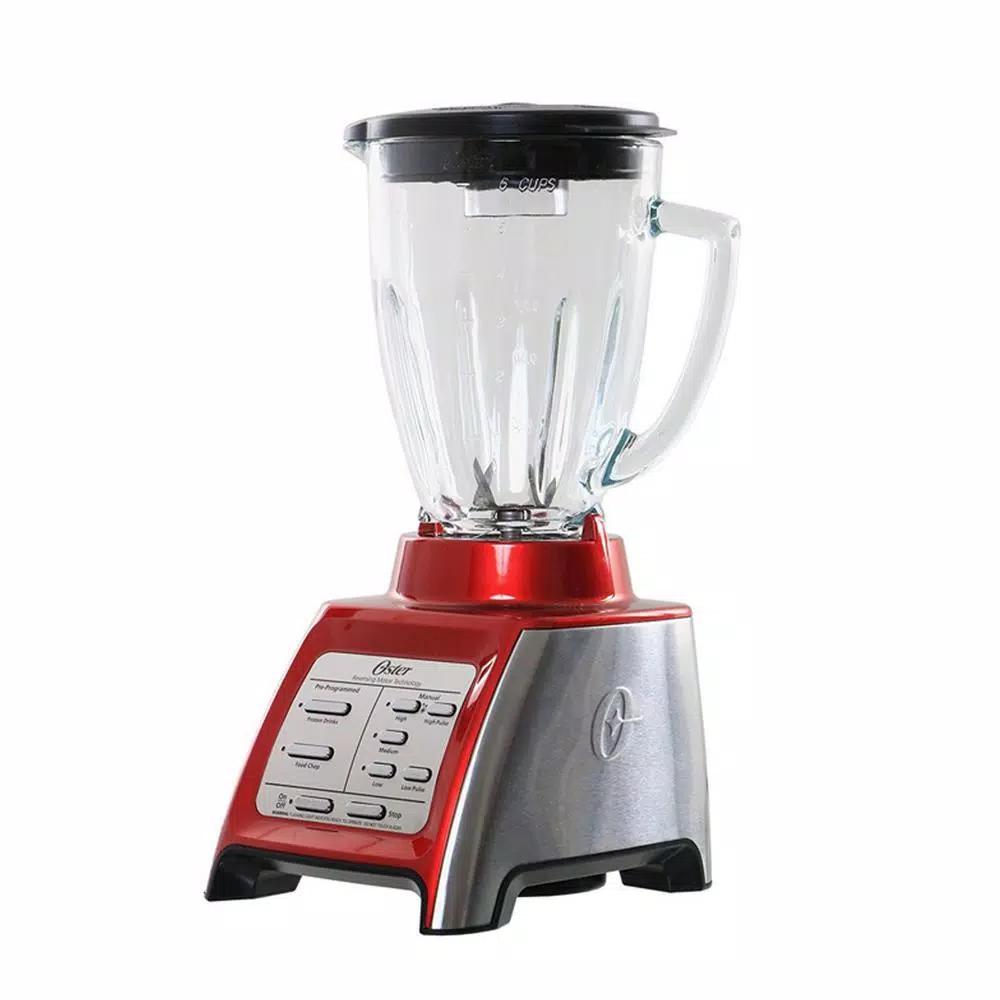 Oster Designed for Life 7-Speed Red Blender with 48 oz. Glass Jar and 20 oz. Smoothie Cup