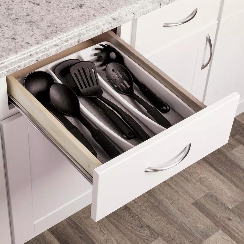 Real Solutions for Real Life White Plastic 6-Compartment Utility Drawer Organizer & Utensil Tray