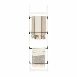 3R Studios 4-Bar Wall Mounted Towel Rack, Distressed Off-White Wood with Black Metal Bars thumbnail 3