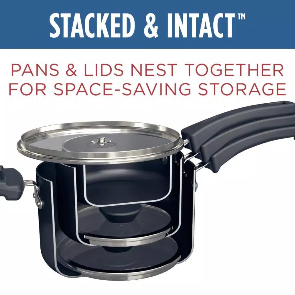 Farberware Neat Nest 1-Quart Aluminum Nonstick Saucepan with Glass Lid, Black