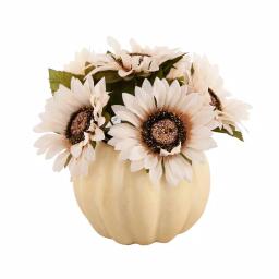 Flora Bunda 10 in. Fall Harvest Artificial Cream White Sunflowers in 7 in. Plastic Foam Pumpkin thumbnail 1