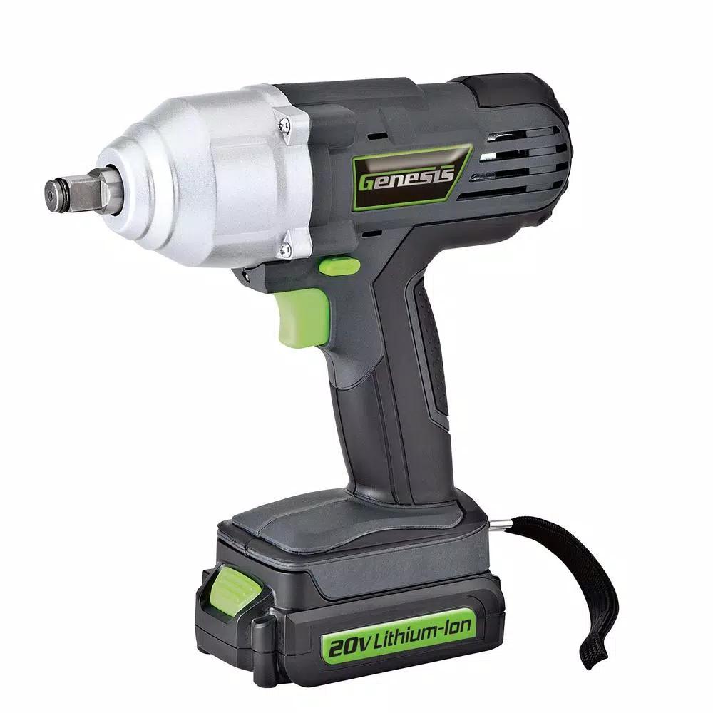 Genesis 20V Lithium-Ion Impact Wrench Kit with LED Light, 2Ah Battery, Charger, 4-Piece Socket Set and Case