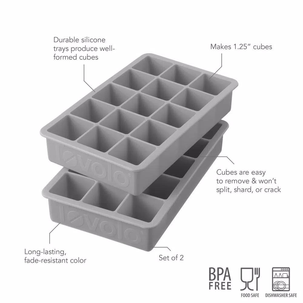 Spectrum Tovolo Perfect Cube Silicone Ice Mold Trays, 2-Piece Set, Oyster Gray
