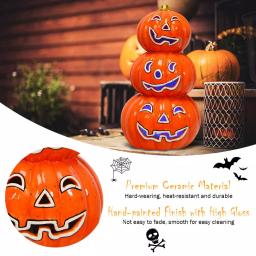 Costway 11 in. Orange Ceramic LED Halloween Pumpkin Lantern, Battery Powered Tabletop Decor thumbnail 5