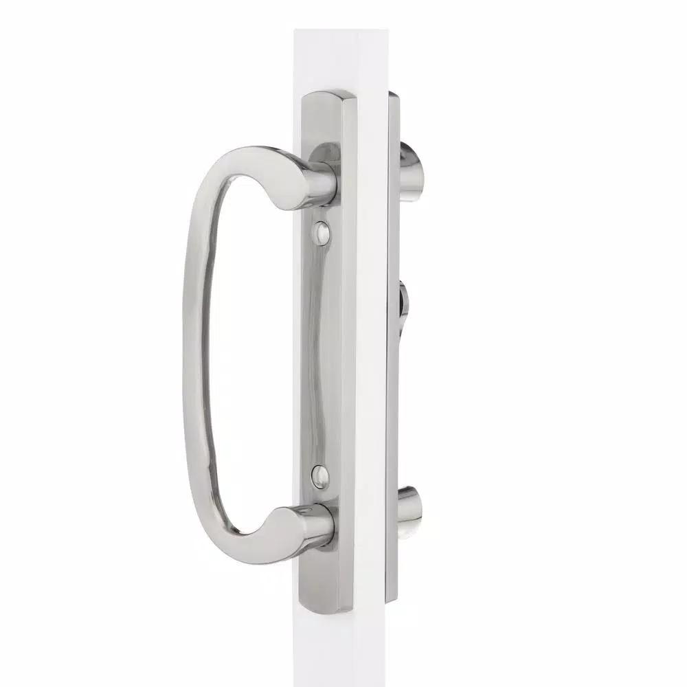 Prime-Line Satin Nickel Diecast Sliding Patio Door Handle Set with Offset Thumb Turn