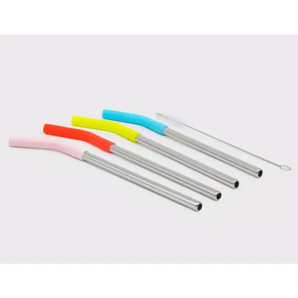 ExcelSteel 10-Piece Stainless Steel Reusable Straw Set with Silicone Tips and Cleaning Brushes, Multi-Colored