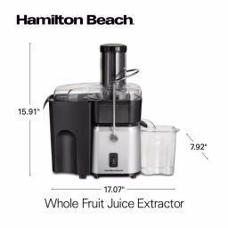 Hamilton Beach 700-Watt Whole Fruit Centrifugal Juice Extractor, 30 oz. Capacity, Black and Stainless Steel thumbnail 2