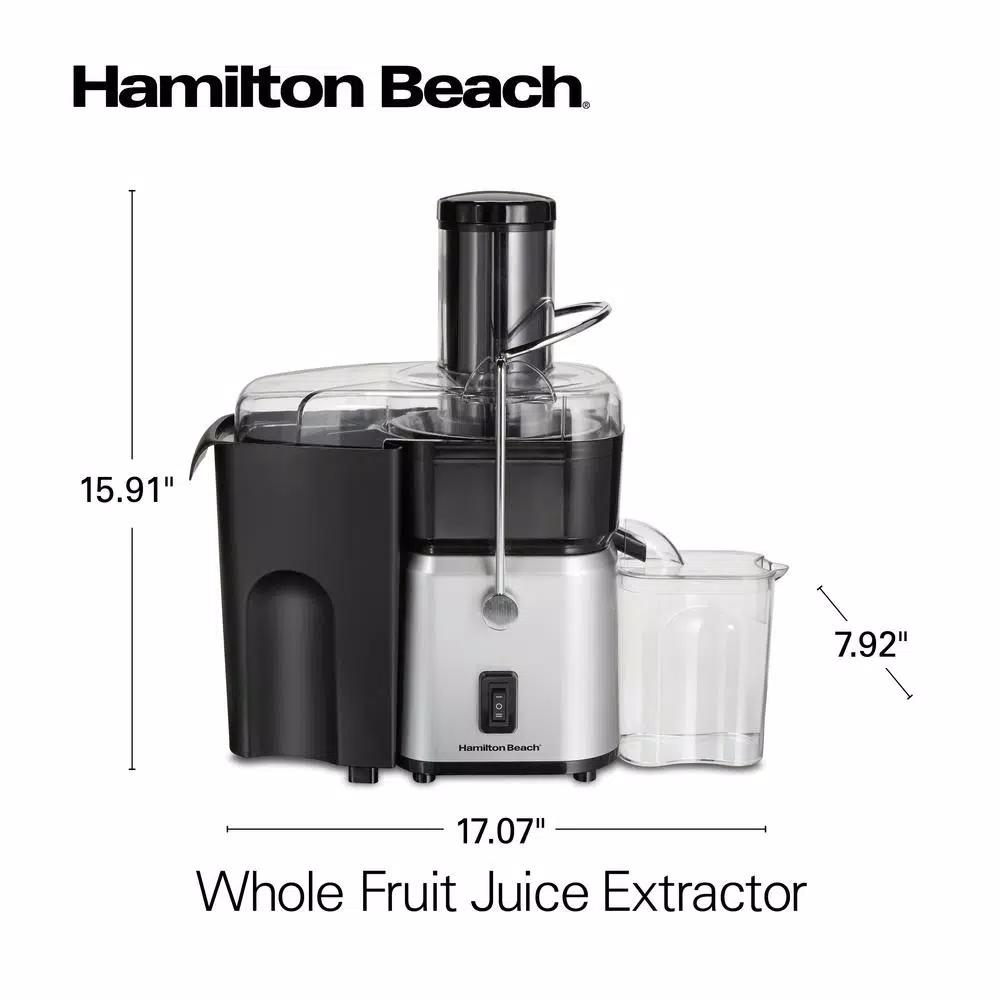 Hamilton Beach 700-Watt Whole Fruit Centrifugal Juice Extractor, 30 oz. Capacity, Black and Stainless Steel