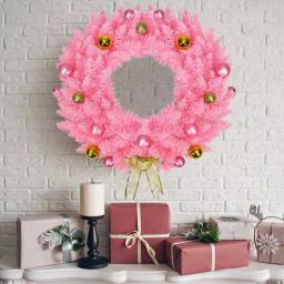 Costway 24 in. Pink Artificial PVC Christmas Wreath with Ornament Balls and Golden Bow thumbnail 7