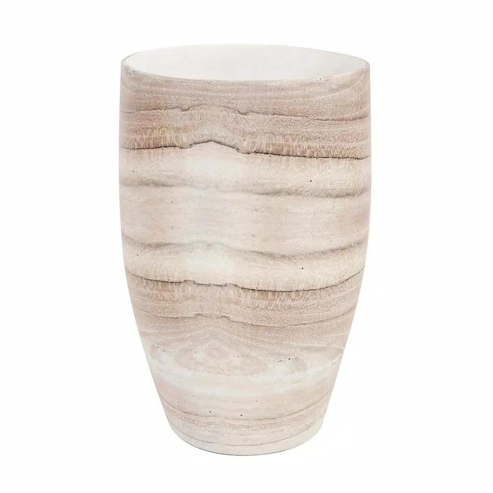 Unbranded Desert Sands Tapered Ceramic Table Vase, Beige Neutral Striae Pattern, 14 in.