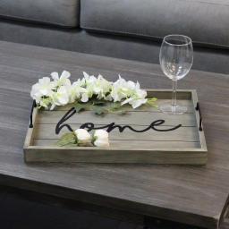 Elegant Designs Rustic Gray Wooden Decorative Serving Tray with Black Metal Handles thumbnail 3