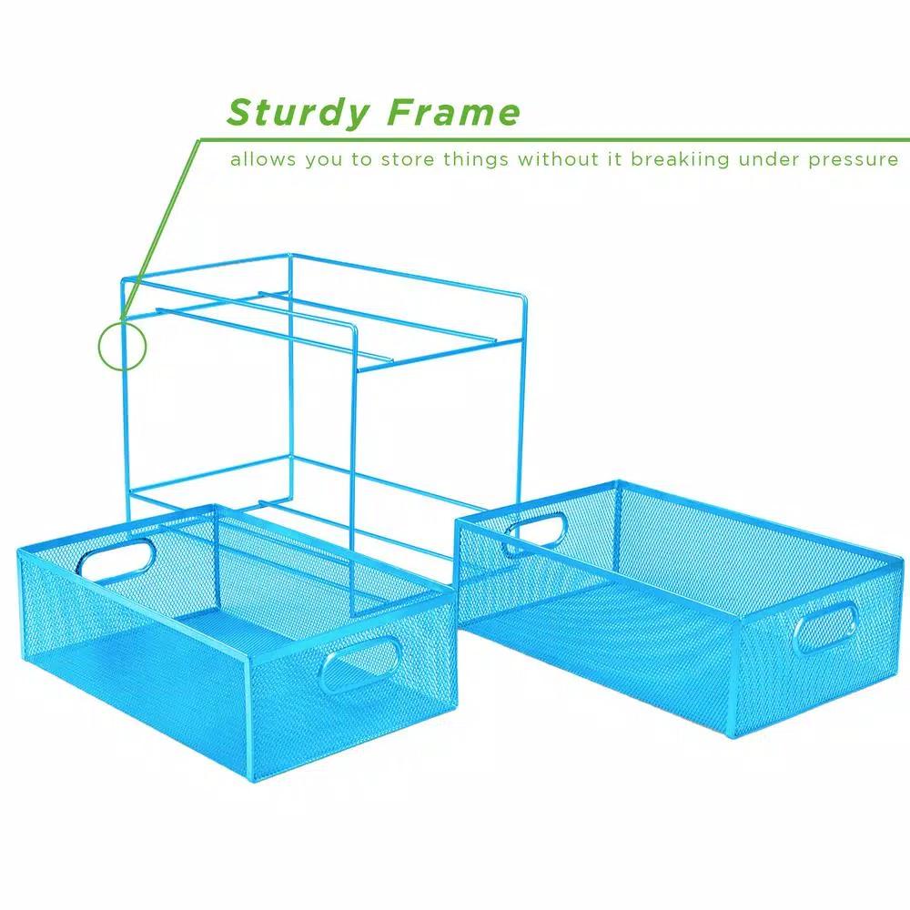 MIND READER 2-Tier Metal Mesh Utensil Caddy & Flatware Organizer, Blue