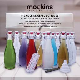 Mockins 17 oz. Glass Bottles with Swing Top Stoppers, Funnel, Brush, and Gold Marker (Set of 12) thumbnail 3