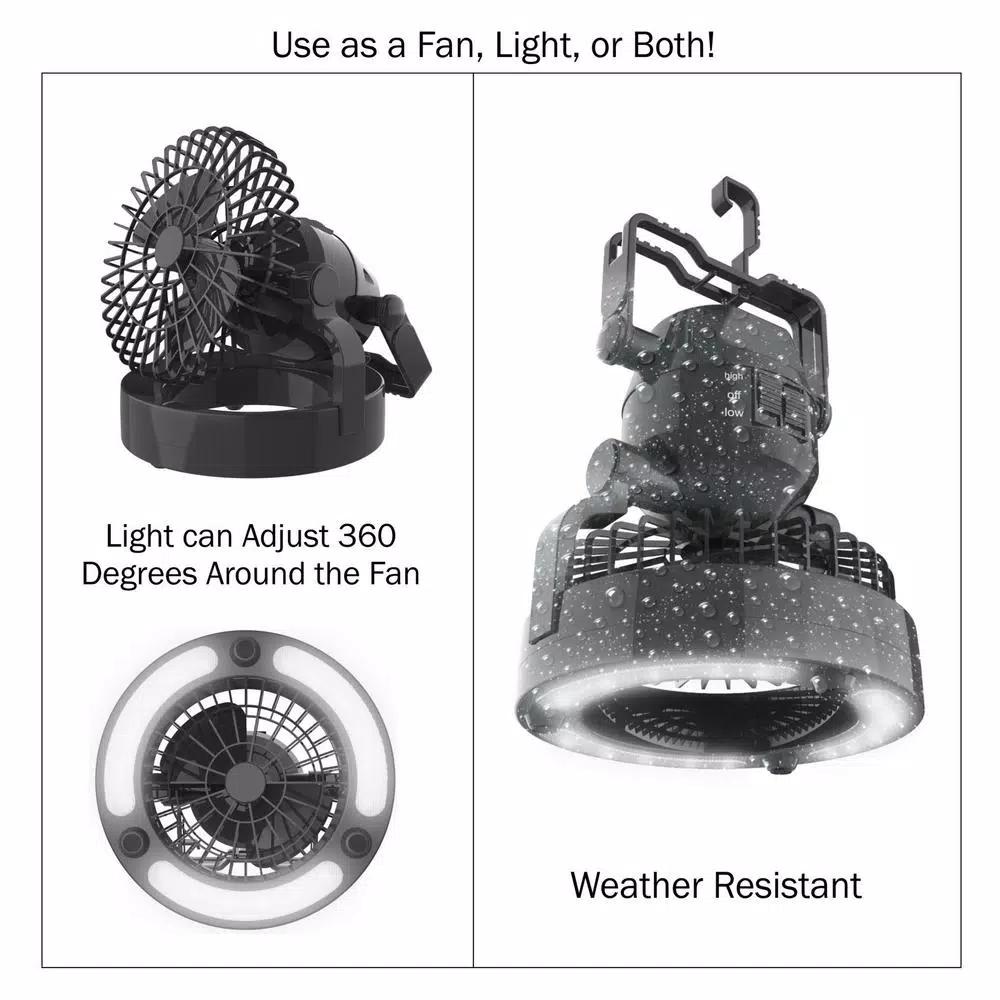 Wakeman Outdoors 2-in-1 LED Camping Lantern and Ceiling Fan, Black