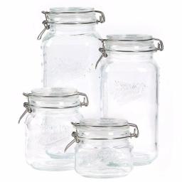 MASON CRAFT & MORE 4-Piece Embossed Glass Mason Jar Set - Airtight Kitchen Canisters thumbnail 1